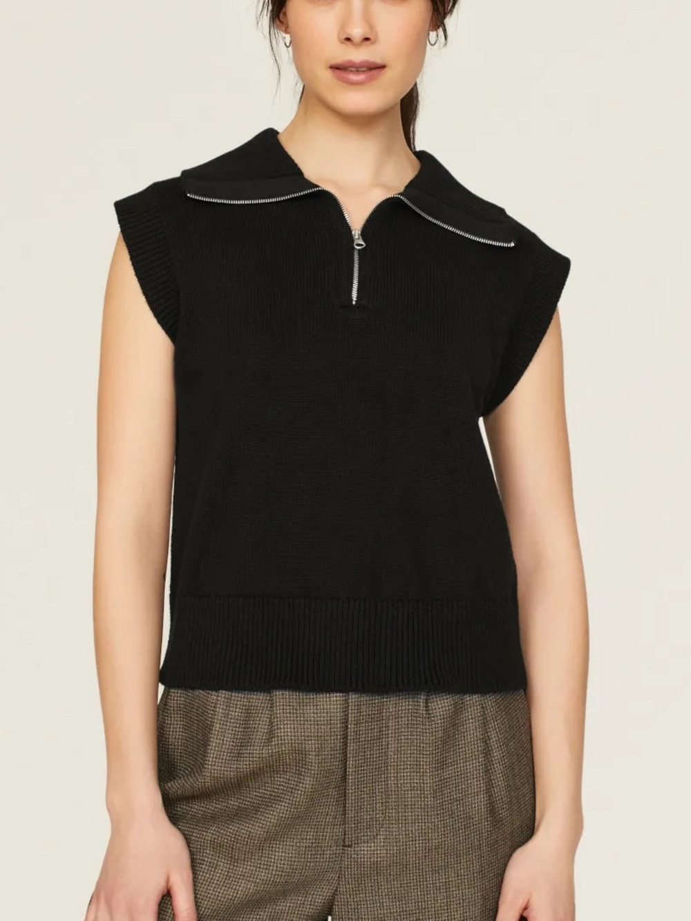 Rails Black Sleeveless Half-Zip Knit Vest in Black